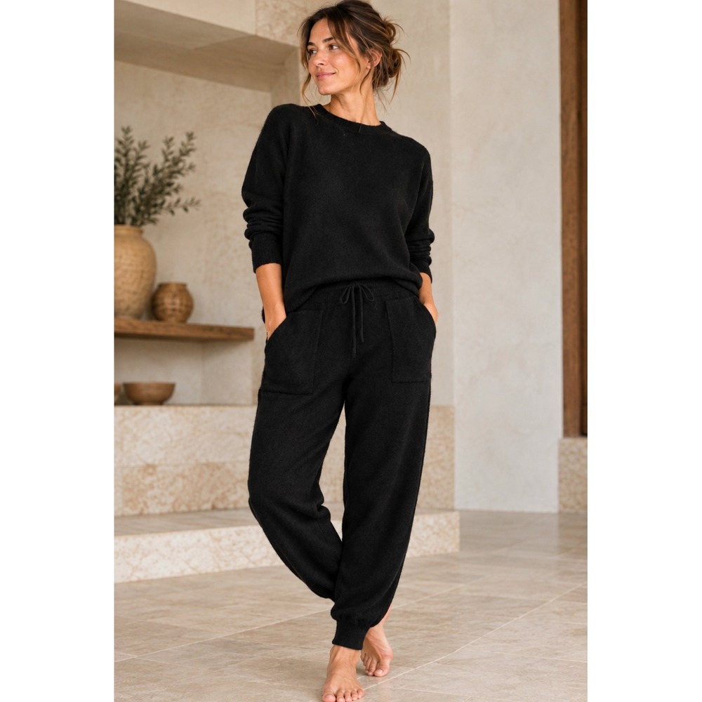 Jennie Liu 100% Cashmere Black Jogger Minimalist Quiet Luxury Knit Pants XL